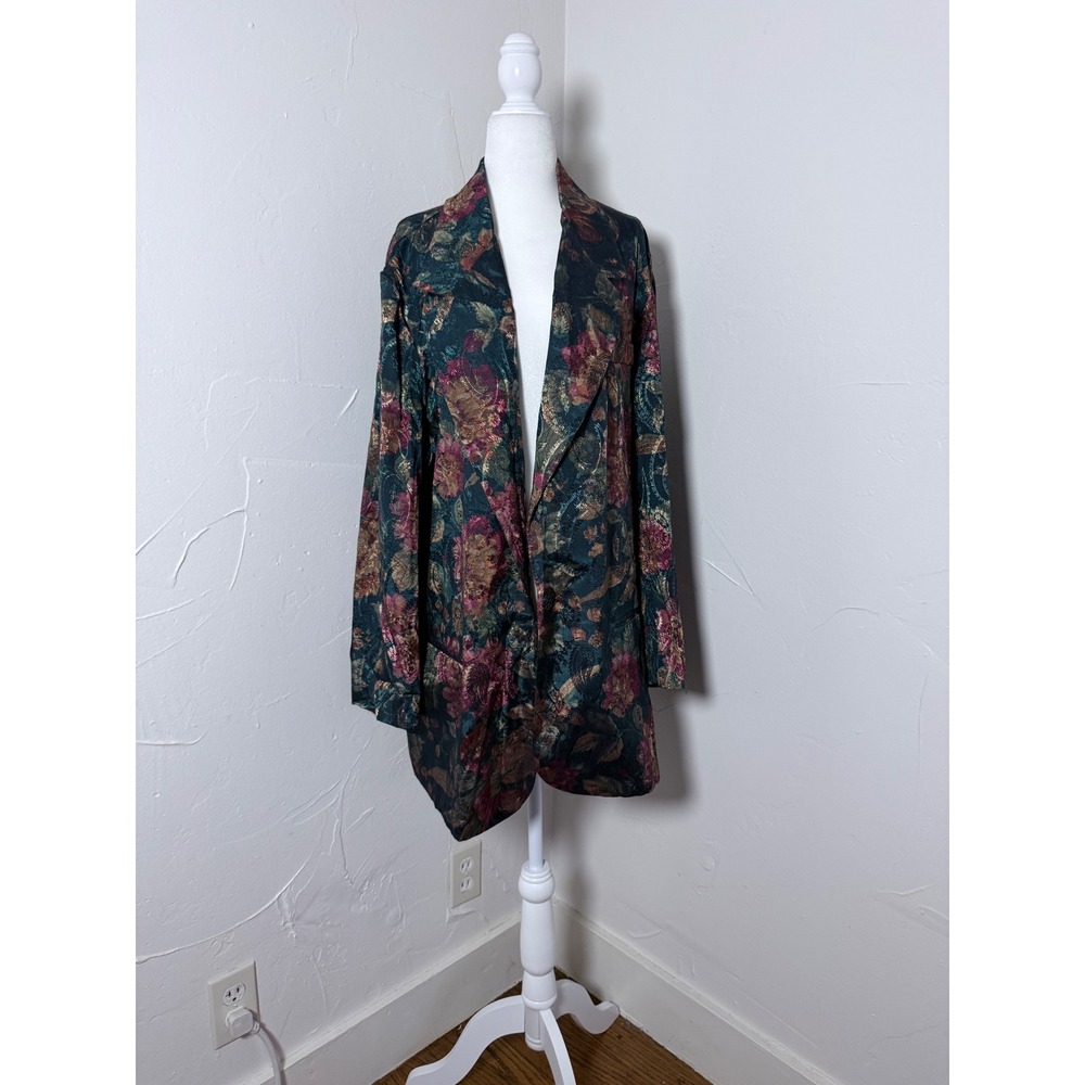 Vintage San Moire Floral Jacquard Longline Jacket Plus Size 24W Made USA